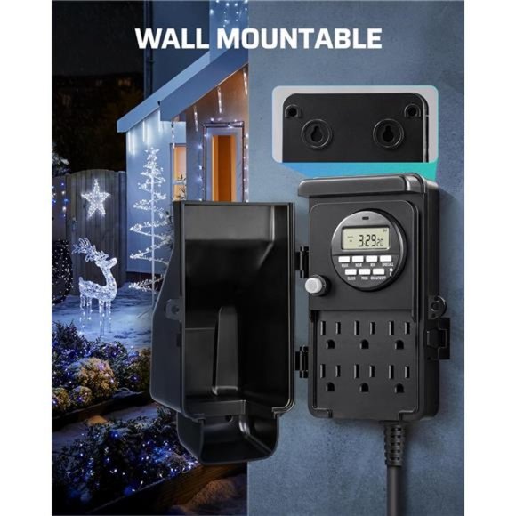 DEWENWILS Outdoor Digital Power Strip Timer, Waterproof 6 Outlet, Black - Picture 2 of 6